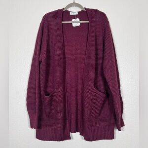 Burgundy waffle knit cardigan, size 1X